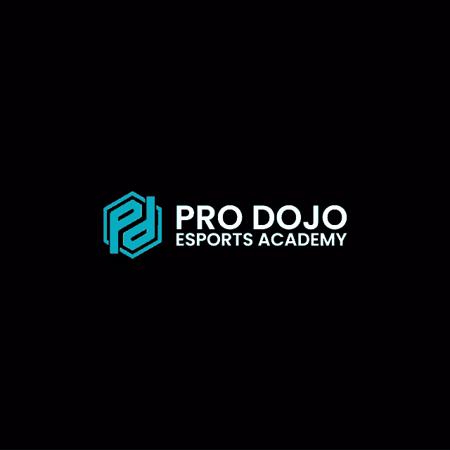 a logo for pro dojo esports academy with a black background