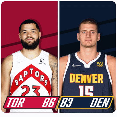 two basketball players one from the raptors and one from the denver den