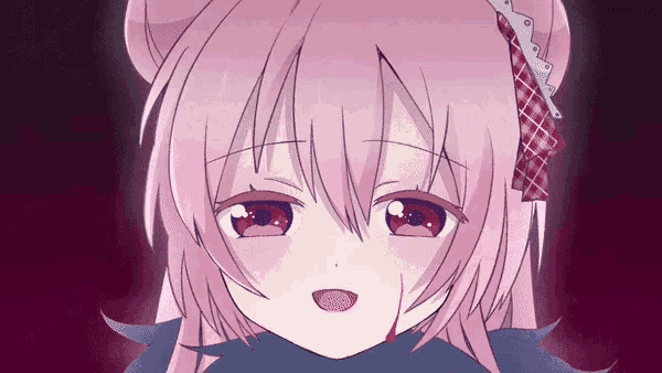 a drawing of a girl with pink hair and a red headband