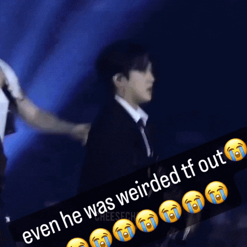 a picture of a man with a caption that says " even he was weirded tf out