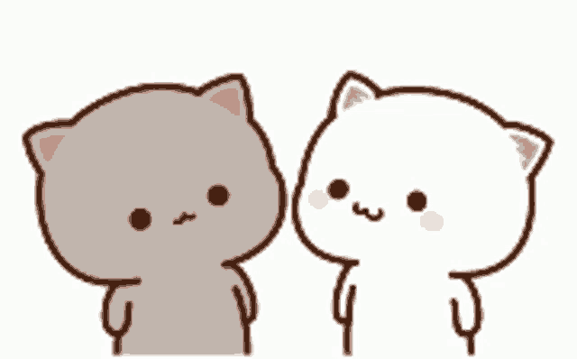 a couple of cats kissing each other with a heart above them .