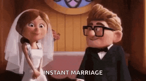 a bride and groom are standing next to each other in a church and the bride is wearing a wedding dress .