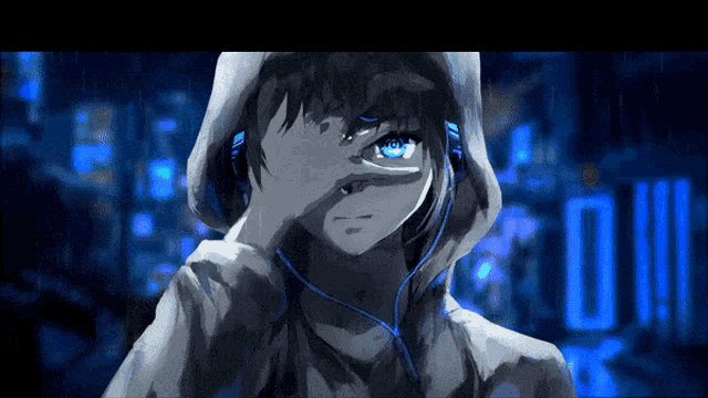 a drawing of a person wearing headphones and covering their face