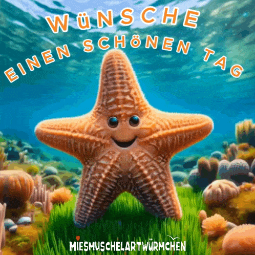a picture of a starfish with the words wünsche einen schonen tag written on it