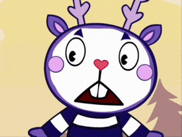 a cartoon character with antlers and a heart in its mouth