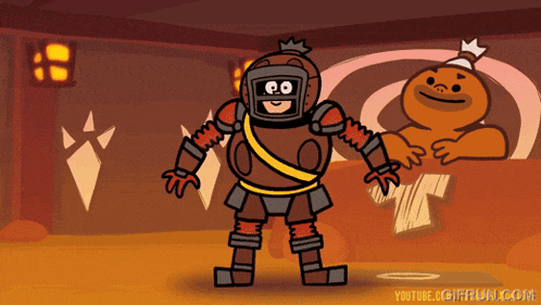 a cartoon of a robot standing next to a pumpkin says youtube.com