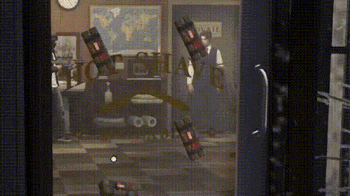 a man in a suit is standing in front of a door that says private