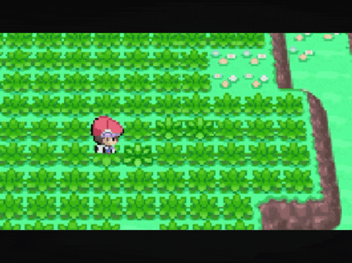 a video game character is standing in a field of green plants