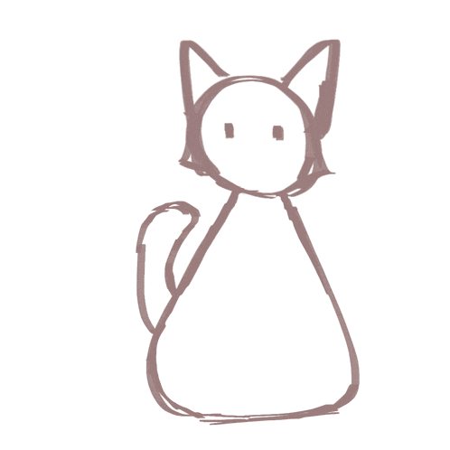 a drawing of a cat with a circle in the middle of its face