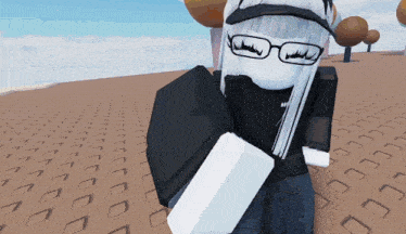 a cartoon character wearing glasses and a hat is standing in a desert