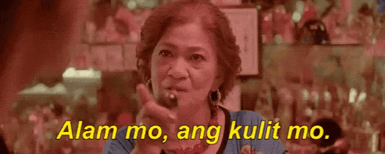a woman says alam mo ang kulit mo in a red background