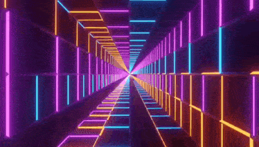 a 3d rendering of a tunnel with neon lights .