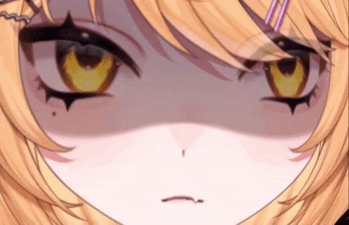 a close up of a cartoon character 's face with yellow eyes