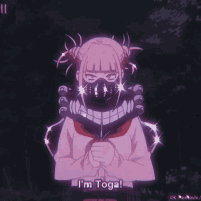 a girl with a mask on her face and the words i 'm toga