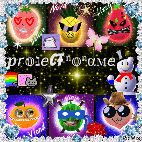 a collage of cartoon characters with the words project noname in the middle