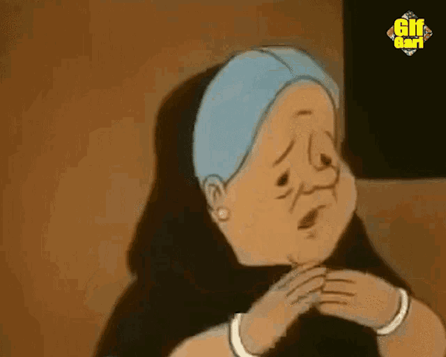 a cartoon of an older woman with a gif bar logo on the bottom