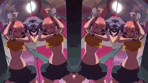 a drawing of a girl with pink hair dancing