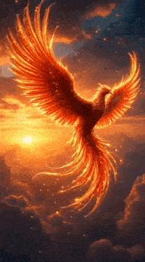 a phoenix is flying in the sky with its wings outstretched .