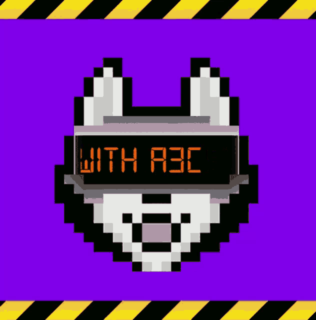 a pixel art of a dog with a sign that says ke with a3 on it