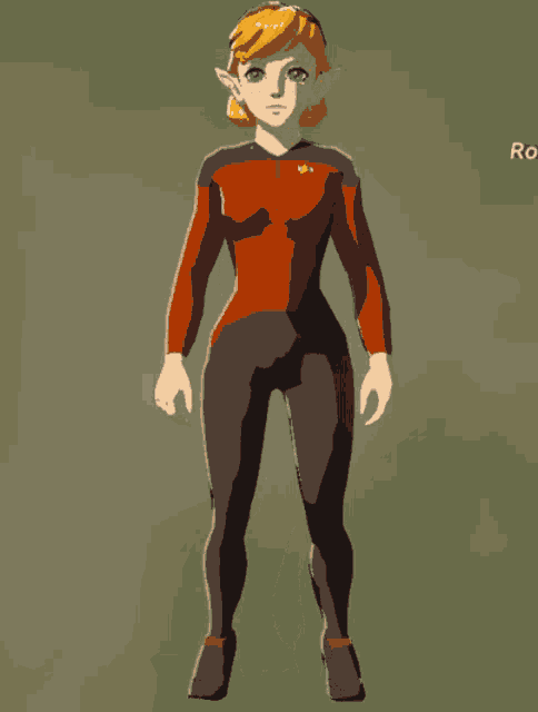 a cartoon of a woman in a red and black suit