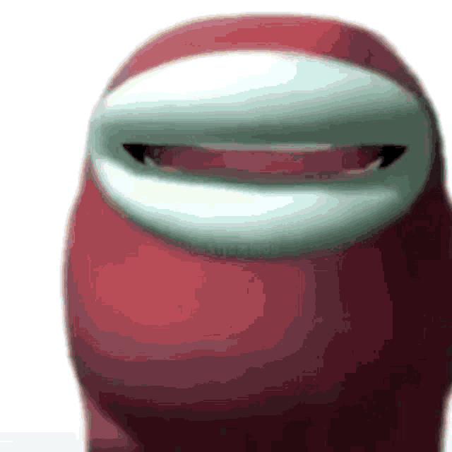 a close up of a red among us character with a white mouth .