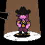 a pixel art of a person wearing a cowboy hat and a vest .
