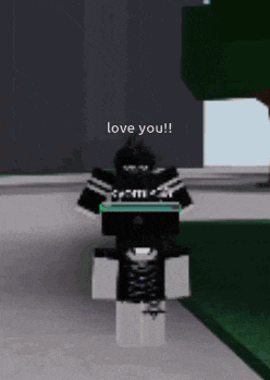 a person in a video game is standing on a sidewalk and says `` love you '' .