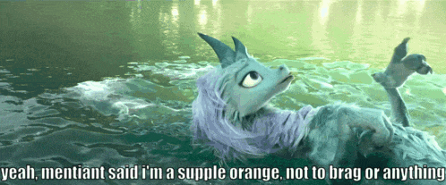 a picture of a dragon in the water with the words yeah mention said i 'm a supply orange not to brag or anything