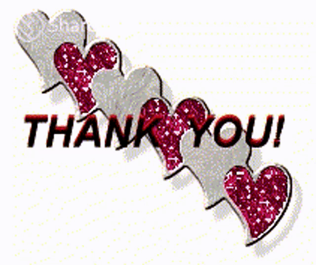 a thank you graphic with hearts and the words thank you