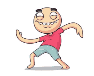 a cartoon character in a red shirt and blue shorts