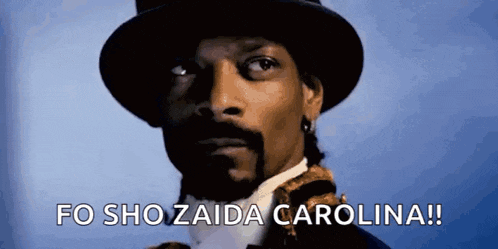 snoop dogg is wearing a top hat and tie and says fo sho zaida carolina !