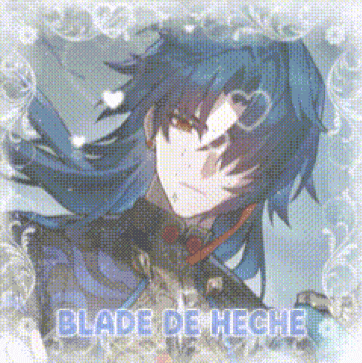 a picture of a person with blue hair and the words blade de hecho on the bottom