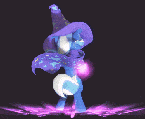 a pixel art drawing of a pony with a purple hat