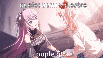 a couple of anime girls holding hands with the words couple goals on the bottom