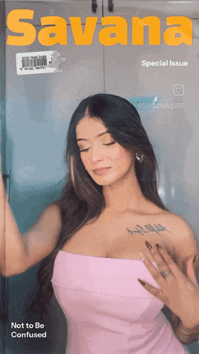 a woman in a pink dress is on the cover of a magazine titled savana