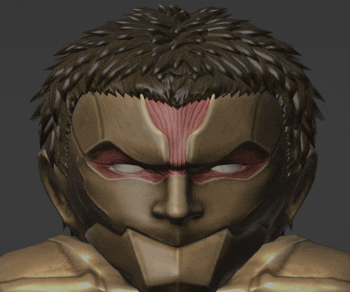 a 3d rendering of a man 's face with a red eye