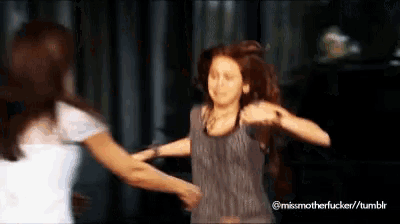 a gif of two women dancing with the caption missmotherfucker