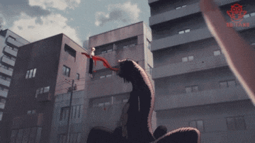 a snake with a red tongue is attacking a person in front of a building with the word rescue on it
