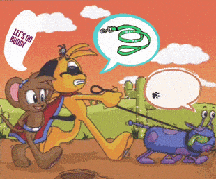 a cartoon drawing of a dog and a monkey with a speech bubble that says " let 's go buddy "