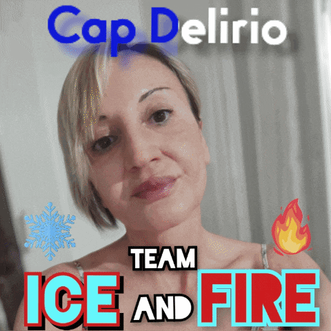 a picture of a woman with the words cap delirio team ice and fire on it