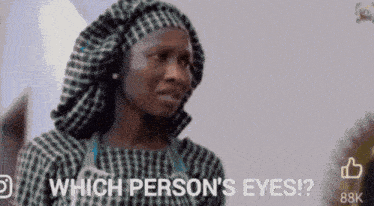 a woman in a plaid shirt is asking which person 's eyes ..