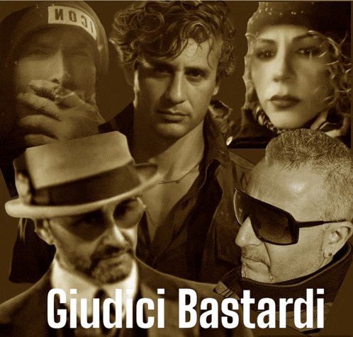 a poster for giudici bastardi features a man in a hat