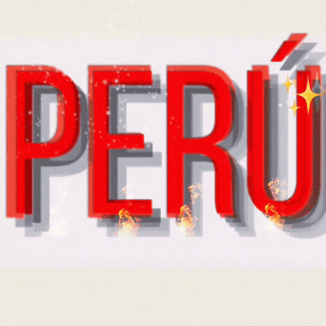 the word peru is on a white background with flames coming out of it