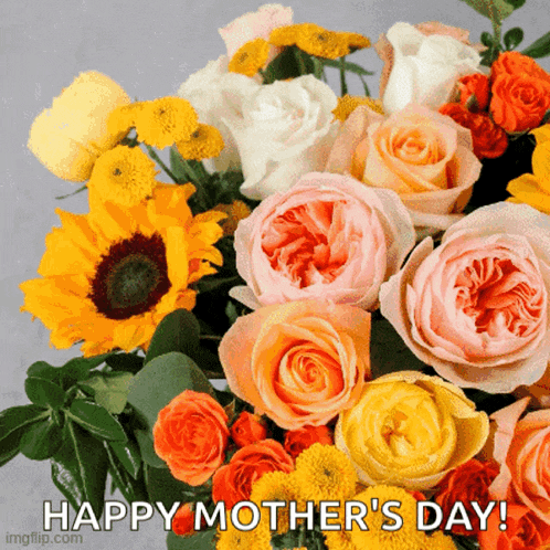 a bouquet of flowers with the words " happy mother 's day " on the bottom