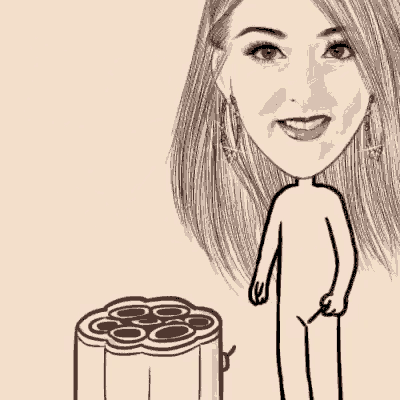 a black and white drawing of a woman standing next to a flower shaped box .