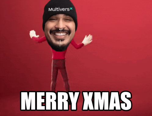 a merry xmas greeting with a man wearing a multiverse hat