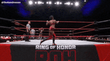 a woman is in a wrestling ring that says ring of honor pdh