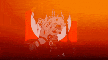 a drawing of a person covering their face with their hands with a red and orange background