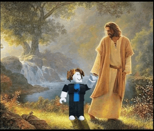 a painting of jesus with a roblox character