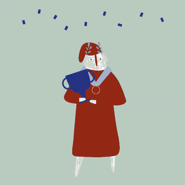 a cartoon drawing of a person holding a trophy